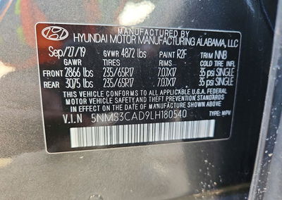 2020 Hyundai Santa Fe Sel, Front End damage, Copart lot 71062276, photo 14 of 14