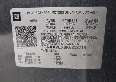 2019 Chevrolet Equinox Lt, daño Frontal, Iaai lote 45762590, foto 9 de 17