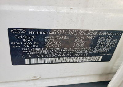 2020 Hyundai Santa Fe Limited 2.0t, Side damage, Copart lot 56816226, photo 12 of 14