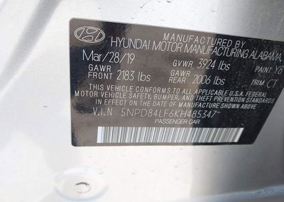 2019 Hyundai Elantra Sel, daño Frontal izquierdo, Iaai lote 45288575, foto 9 de 17