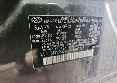 2020 Hyundai Santa Fe Sel, uszkodzenie: Przód, Copart lot 64700406, zdjęcie 12 z 13