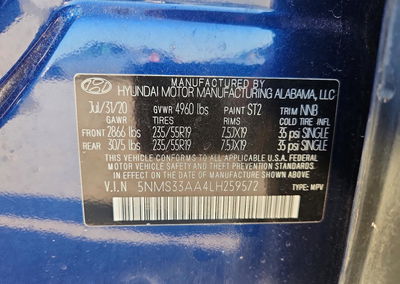 2020 Hyundai Santa Fe Sel 2.0t, uszkodzenie: Pożar, Copart lot 64096686, zdjęcie 13 z 13