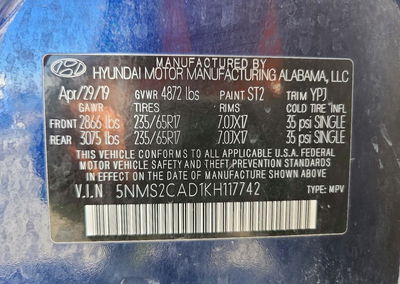 2019 Hyundai Santa Fe Se, пошкодження: Град, Copart лот 73838106, фото 13 з 15