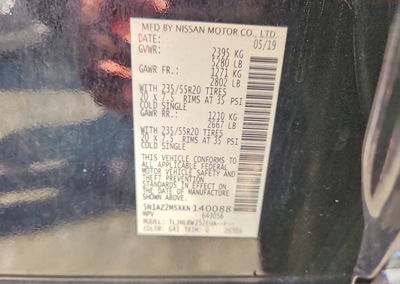 2019 Nissan Murano Sl, daño Frontal, Copart lote 64918066, foto 14 de 14