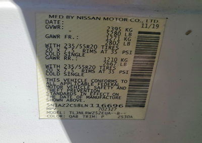 2020 Nissan Murano Sl, daño Abolladuras/rayones menores, Copart lote 71767126, foto 13 de 13
