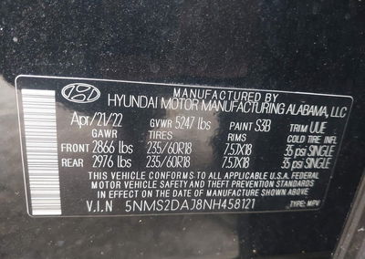 2022 Hyundai Santa Fe Sel, daño Frontal, Iaai lote 45935680, foto 9 de 17
