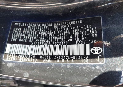 2020 Toyota Corolla Le, daño Front & Rear, Iaai lote 46316848, foto 9 de 15