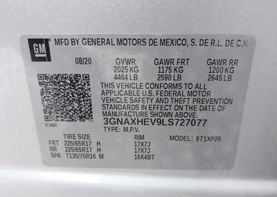 2020 Chevrolet Equinox Fwd Ls, пошкодження: Затоплення, Iaai лот 46246998, фото 9 з 12