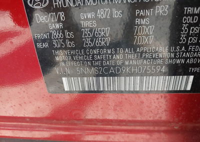 2019 Hyundai Santa Fe Se, daño Normal Wear & Tear, Iaai lote 45841295, foto 9 de 17