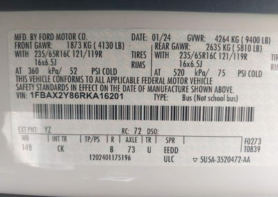 2024 Ford Transit-350 Passenger Van Xlt, Front End damage, Iaai lot 45842816, photo 9 of 17