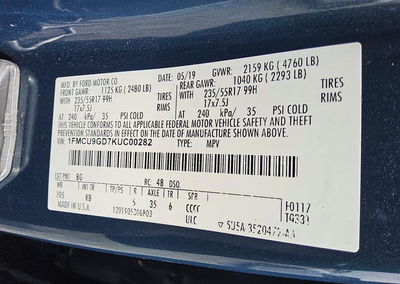 2019 Ford Escape Se, daño Abolladuras/rayones menores, Copart lote 68703576, foto 12 de 13