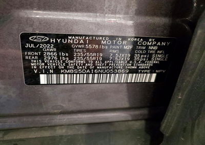 2022 Hyundai Santa Fe Limited, пошкодження: Передня частина, Copart лот 73141156, фото 13 з 15