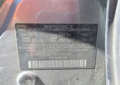 2019 Hyundai Elantra Se, Mechanical damage, Copart lot 71668886, photo 13 of 13
