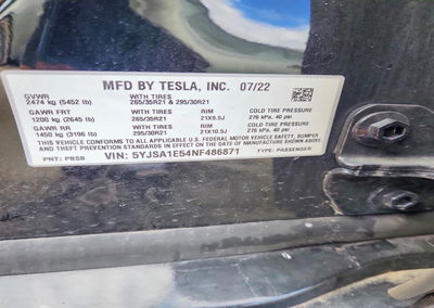 2022 Tesla Model S, uszkodzenie: Ao, Copart lot 70131526, zdjęcie 12 z 14