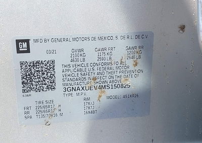 2021 Chevrolet Equinox Awd Lt, пошкодження: Перекидання, Iaai лот 45754860, фото 9 з 17