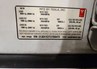 2020 Tesla Model S, Rear End damage, Copart lot 73619396, photo 13 of 15
