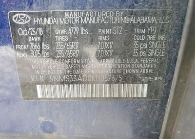 2019 Hyundai Santa Fe Sel 2.4l, пошкодження: Передня частина, Copart лот 49425586, фото 13 з 13