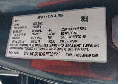2022 Tesla Model 3 Rear-wheel Drive, daño Frontal, Iaai lote 46303264, foto 9 de 15
