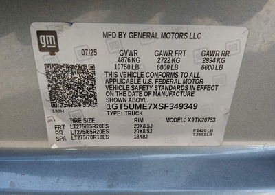 2025 Gmc Sierra 2500hd 4wd  Standard Bed Sle, Electrical damage, Iaai lot 46127121, photo 8 of 17