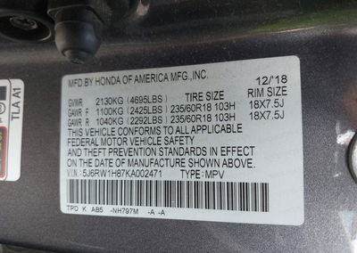 2019 Honda Cr-v Ex-l, пошкодження: Лівий перед, Iaai лот 46089407, фото 9 з 18