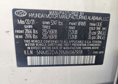 2021 Hyundai Santa Fe Sel, daño Frontal, Copart lote 59346456, foto 13 de 13