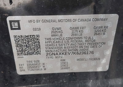 2019 Chevrolet Equinox Lt, Front End damage, Iaai lot 46166821, photo 9 of 20