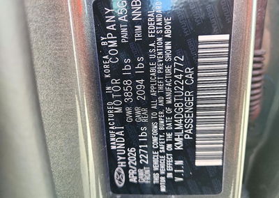 2026 Hyundai Elantra Sel Sport, uszkodzenie: Bok, Copart lot 72439766, zdjęcie 12 z 12