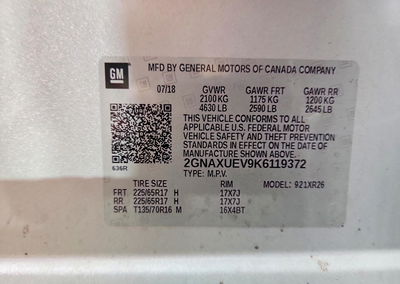 2019 Chevrolet Equinox Lt, Front End damage, Copart lot 70683606, photo 13 of 15