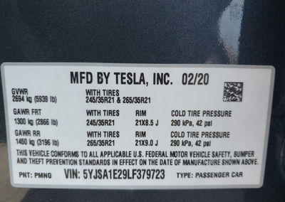 2020 Tesla Model S Long Range Dual Motor All-wheel Drive/long Range Plus Dual Motor All-wheel Drive, uszkodzenie: Prawy