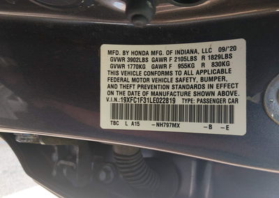 2020 Honda Civic Ex, uszkodzenie: Prawy bok, Iaai lot 45893600, zdjęcie 9 z 16