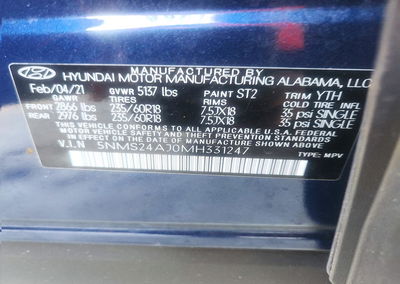 2021 Hyundai Santa Fe Sel, daño Frontal, Copart lote 73244006, foto 13 de 15