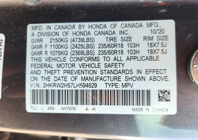 2020 Honda Cr-v Ex, Front End damage, Copart lot 74526366, photo 14 of 16