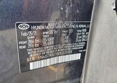 2021 Hyundai Santa Fe Sel, daño Lateral, Copart lote 66445666, foto 13 de 13