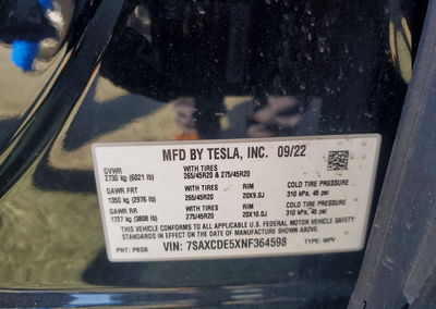 2022 Tesla Model X, daño Frontal, Copart lote 53517816, foto 12 de 12