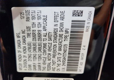 2026 Honda Cr-v Exl, daño Frontal, Copart lote 69716056, foto 14 de 16