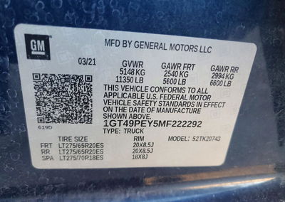 2021 Gmc Sierra K2500 At4, Top/Roof damage, Copart lot 73093756, photo 12 of 12