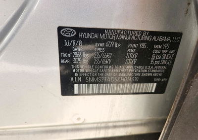2019 Hyundai Santa Fe Se, daño Frontal, Copart lote 73696516, foto 13 de 13
