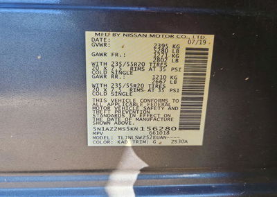 2019 Nissan Murano Platinum, uszkodzenie: Bok, Copart lot 73822406, zdjęcie 13 z 13