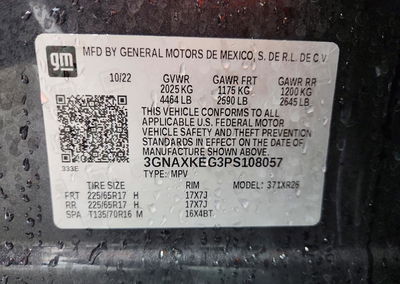 2023 Chevrolet Equinox Lt, daño Lateral, Copart lote 54070596, foto 12 de 14