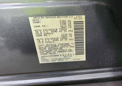 2019 Nissan Murano Sv, Front End damage, Copart lot 72949746, photo 14 of 16