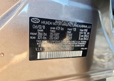2019 Hyundai Santa Fe Sel 2.4l, Front End damage, Copart lot 73418446, photo 13 of 15