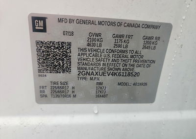 2019 Chevrolet Equinox Lt, daño Trasero, Copart lote 67153296, foto 13 de 15