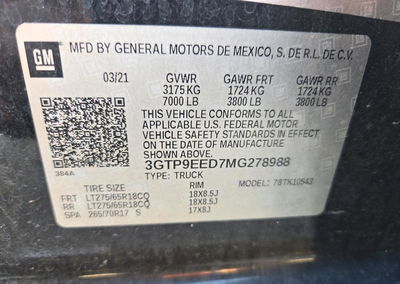 2021 Gmc Sierra K1500 At4, Water/Flood damage, Copart lot 72595196, photo 12 of 12