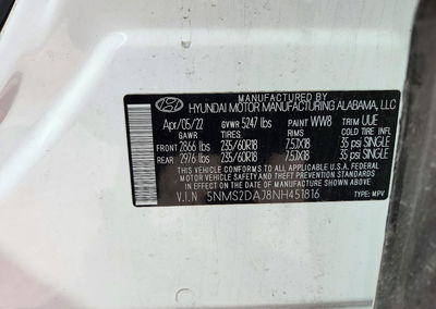 2022 Hyundai Santa Fe Sel, Front End damage, Copart lot 72584876, photo 14 of 14